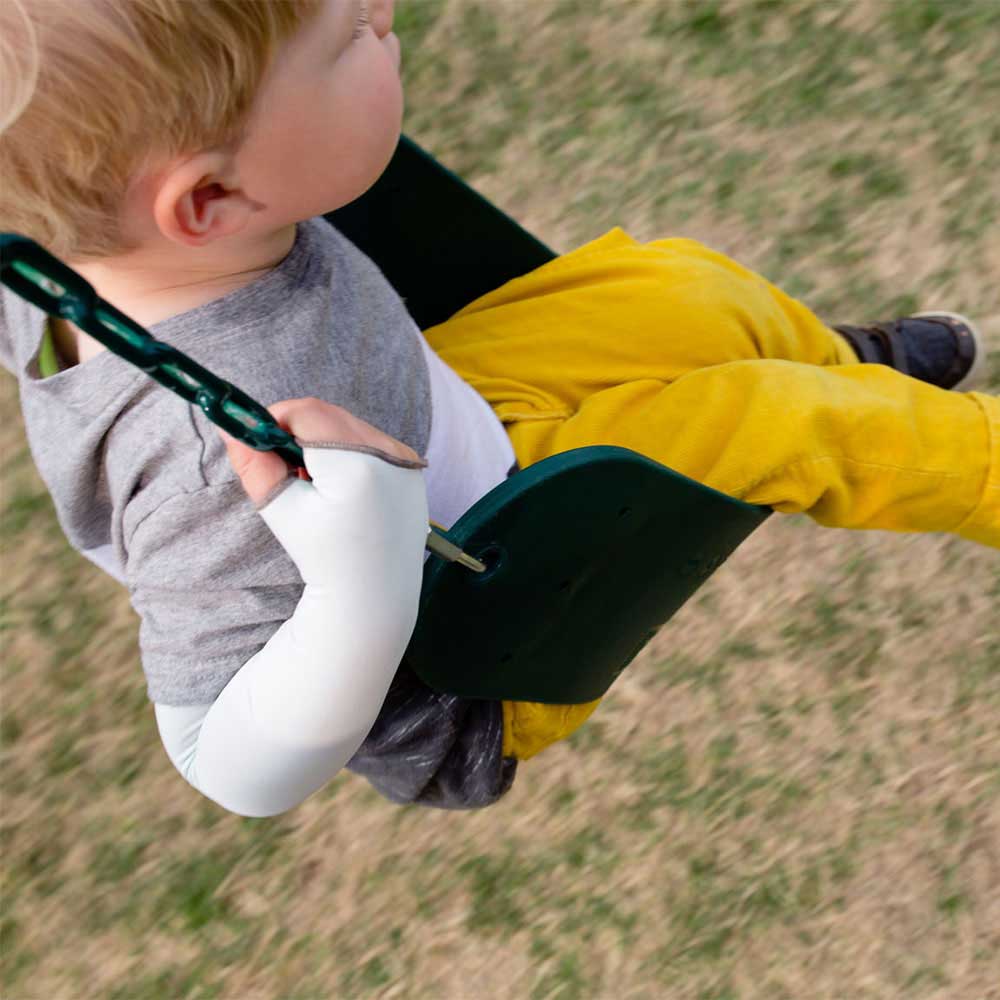 Eclipse Kid's Sun Sleeves on a swing Aqua