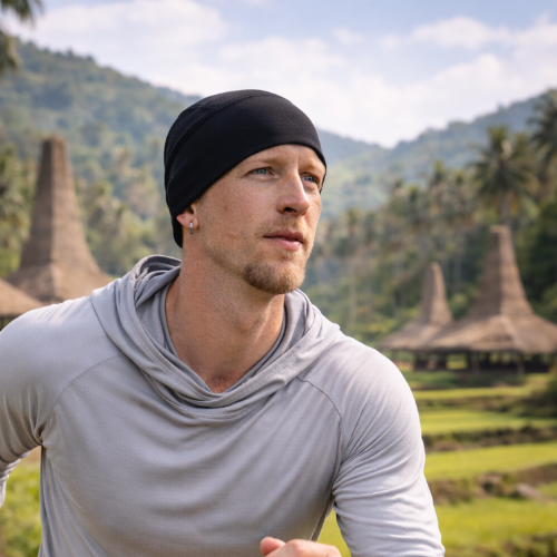 man in eclipse beanie in black in indonesia