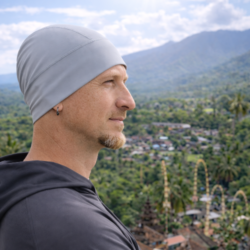 man wearing elcipse beanie in Balie