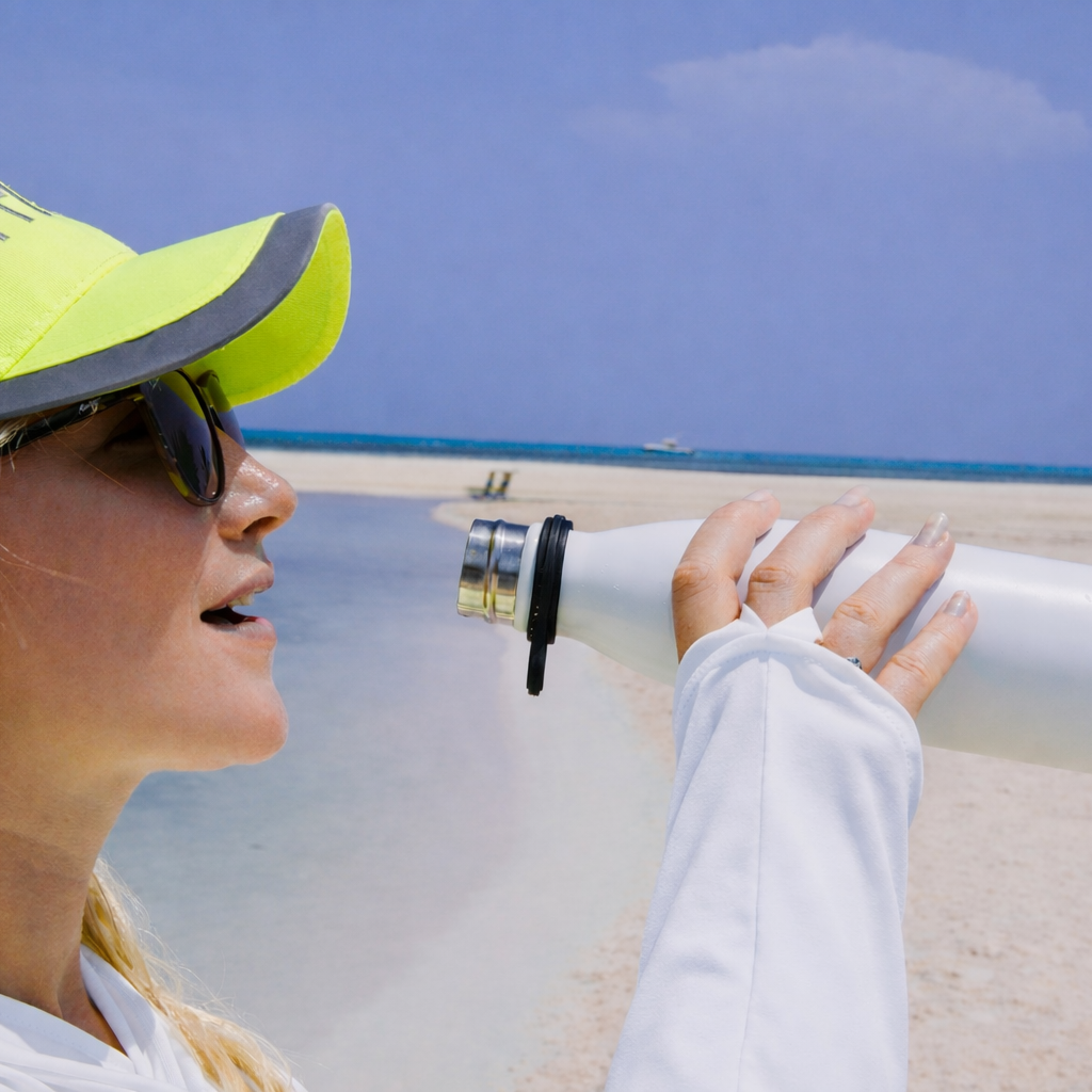 Woman wearing eclipse Equinox cover-up in white