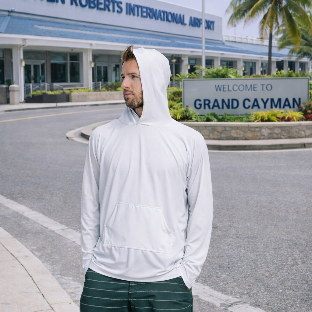 person wearing equinox cover=up by eclipse in Cayman